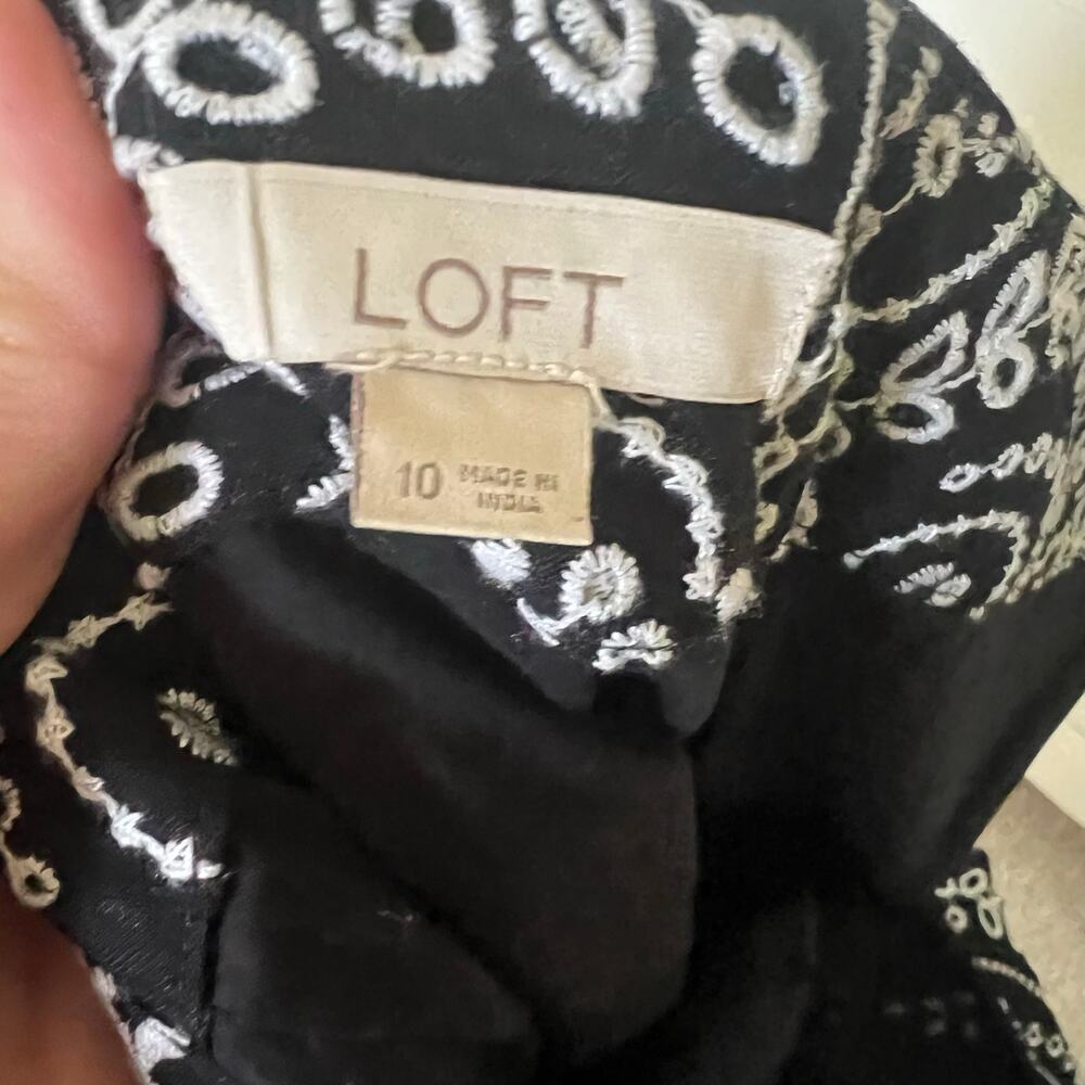 LOFT Women's Black & White Embroidered Scalloped Hem Skirt Size 10 Office Siren - Picture 5 of 9